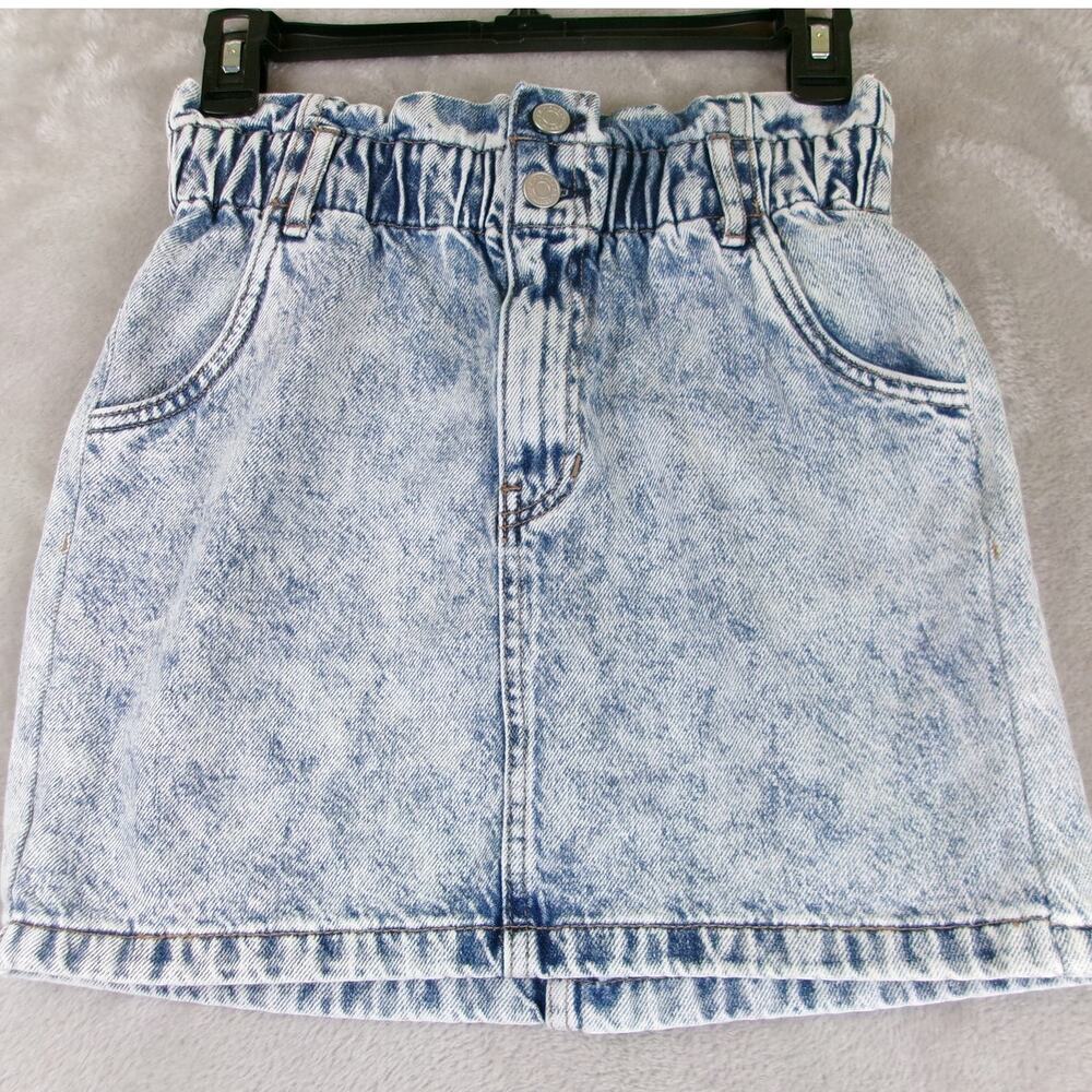 PacSun Acid Wash Denim Mini Skirt Size Small Paperbag Waist Light Wash